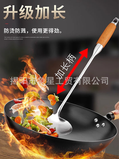 316 food grade stainless steel spatula kitchen home cooking spatula special stir-frying spoon solid wood handle 304 mushroom spatula