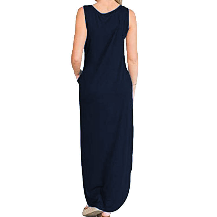 Spot Amazon Independent Station Ebay Women's Dress Good Vibes Rainbow Flap Pocket Pants Casual Sleeveless Long Skirt
