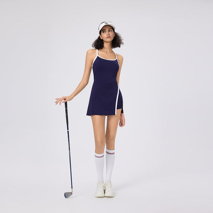 Summer Halter Neck Casual Skin-Friendly Golf Tennis Dress for Women with Built-In Leggings and Tight Fit Pickleball Skirt