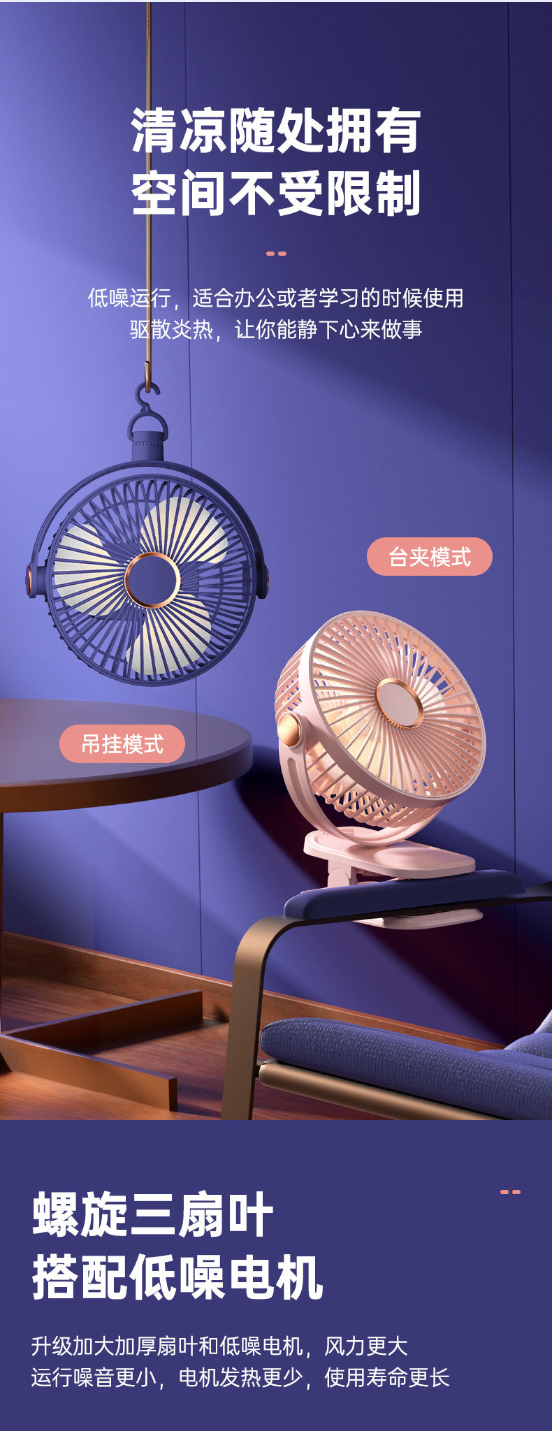 Four-In-One Multifunctional Clip Fan Light USB Charging Student Dormitory Night Light Clip Fan Desktop Mini
