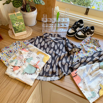 2026 New Children's Short-Sleeved Suit, Men's Short-Sleeved Shirt Suit, Short-Sleeved Shorts Beach Two-Piece Set