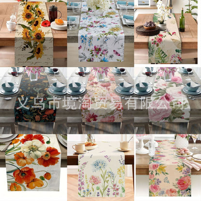 Linen Table Runner Pastoral Flower Lemon Summer Home Dining Table Outdoor Decoration Printed Tablecloth Table Runner