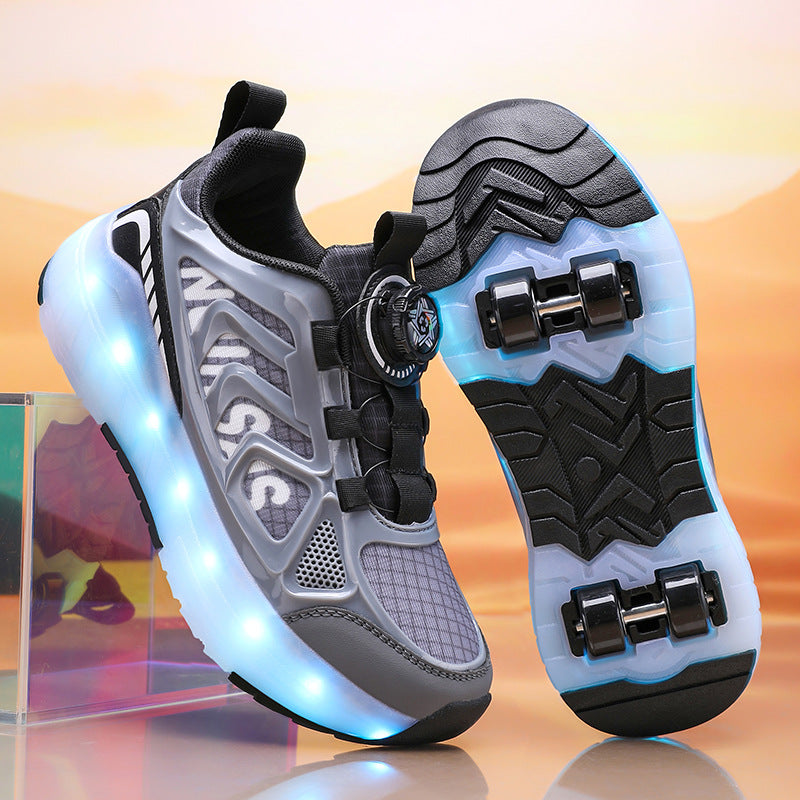 Cross-Border Children's Four-Wheel Roller Shoes, Boys' Light-Up Shoes, Detachable Girls' Student Sports Shoes, Children's Roller Skating Shoes