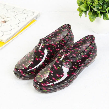 Thickened New Rain Boots Women's Four Seasons Yuanbao Shallow Water Shoes Middle-aged Short Tube Waterproof Non-slip fleece-lined Warm Rubber Rain Boots
