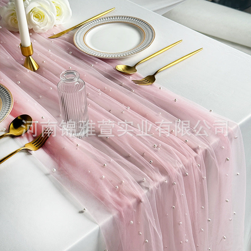 Amazon Pearl Tulle Lace Table Runner Wedding Party Outdoor Decoration Tablecloth Amazon Manufacturer Supply