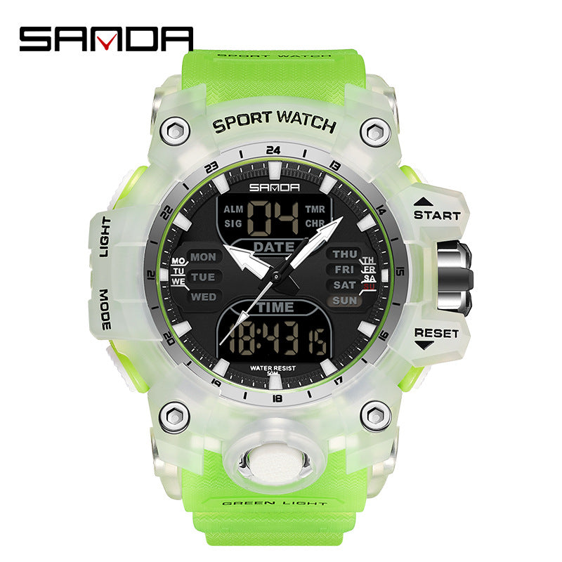 Sanda Hot-Selling Watch Korean Version Student Party Multi-Functional Waterproof Alarm Clock Electronic Watch Cool Dual Display Luminous Sports Watch by PDG ibma