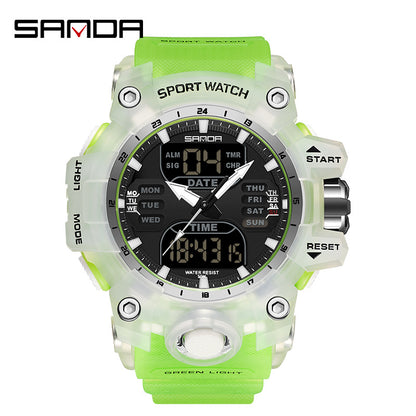 Sanda Hot-Selling Watch Korean Version Student Party Multi-Functional Waterproof Alarm Clock Electronic Watch Cool Dual Display Luminous Sports Watch by PDG ibma