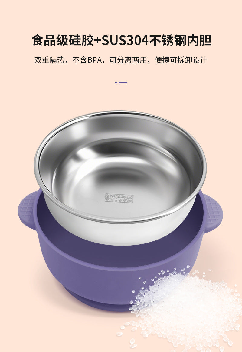 Cross-border Stainless Steel Children's Bowl Household Cute Baby Drop-resistant Heat-insulated Tableware Kindergarten Children's Rice Bowl with Suction Cup