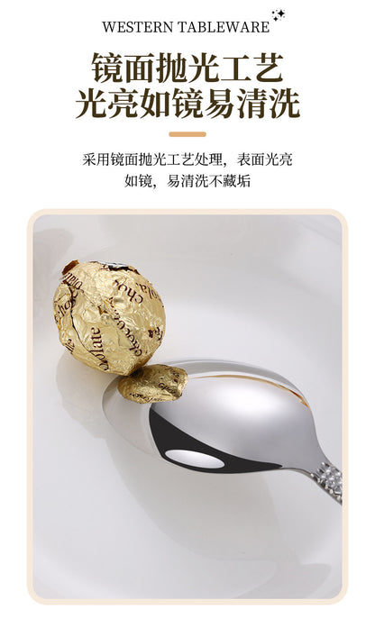 Cross-border 304 Stainless Steel Knife, Fork and Spoon Tableware Hotel Western Food Square Handle Thickened Water Cube Hammer Steak Knife, Fork and Spoon
