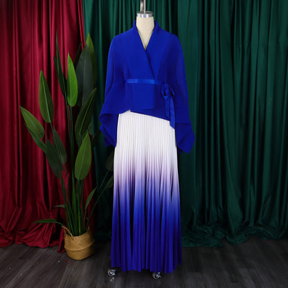 C8610 African plus size Women's Spring New Fashion Strap Bat Sleeve Top Gradient Color-changing Skirt Two-piece Set