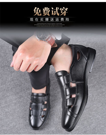 Leather cowhide special clearance shoes hollow leather sandals men's casual hole shoes middle-aged business dad shoes