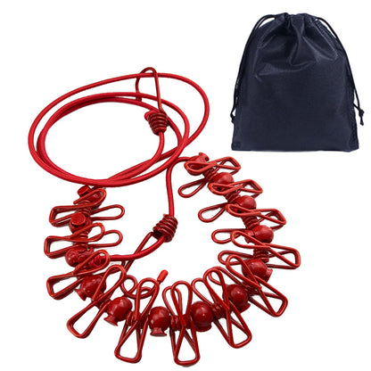 Creative Outdoor Elastic Windproof Clothesline with Positioning Buckle Korean Style Clothesline with Windproof Clip 12 Clips