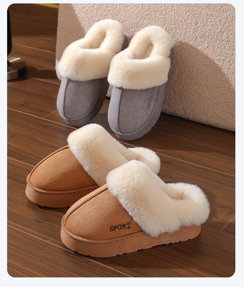 Couple's Cotton Slippers for Women, Thick-Soled, Warm, Non-Slip Home Slippers for Men, Autumn and Winter Indoor Non-Slip Soft-Soled Maternity Shoes