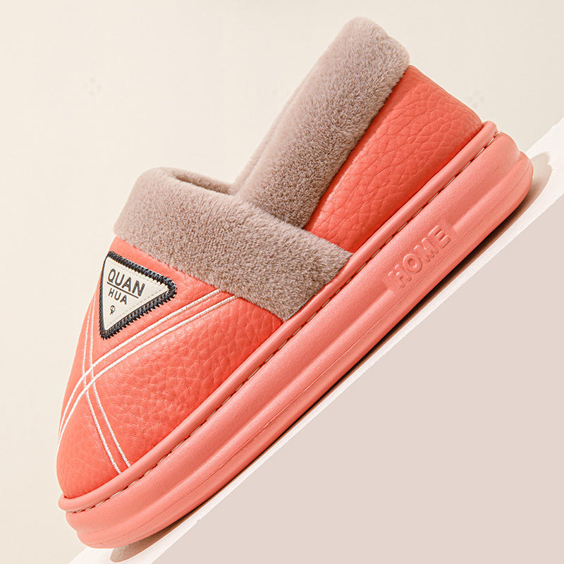 Plus Size 4647 Cotton Slippers for Men Waterproof Winter Indoor Home Non-Slip Warm Fleece-Lined Thickeneded Couple Cotton Shoes for Women