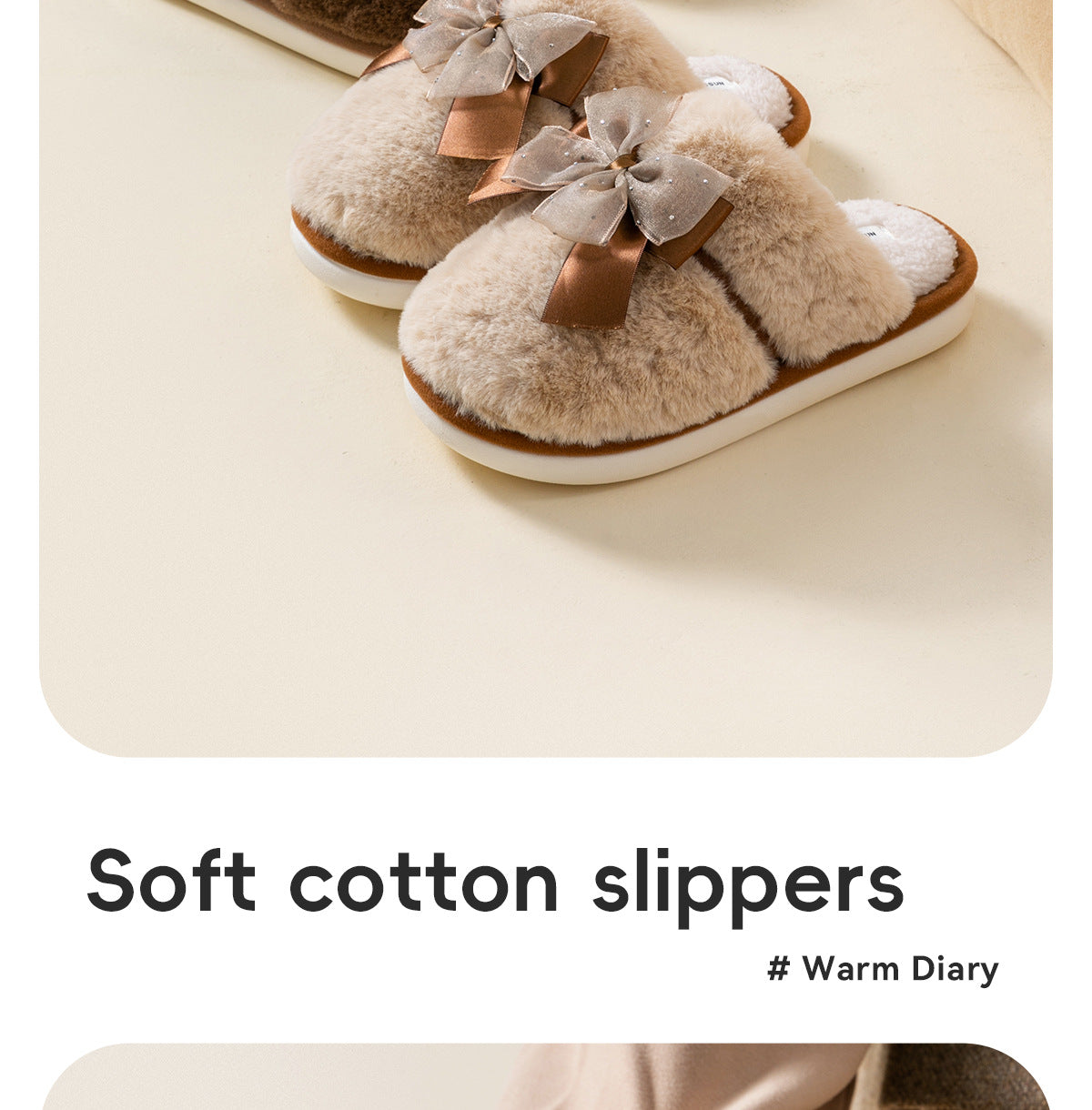 Bow Plush Cotton Slippers for Women Autumn and Winter 2025 New Warm Indoor Home Soft Sole Anti-Slip Confinement Slippers