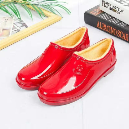 Thickened New Rain Boots Women's Four Seasons Yuanbao Shallow Water Shoes Middle-aged Short Tube Waterproof Non-slip fleece-lined Warm Rubber Rain Boots