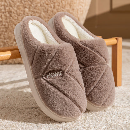 Winter Cotton Slippers for Women, Fleece-Lined, Indoor, Non-Slip, Warm, Thick-Soled, Wear-Resistant, Essential for Home Use, Couple's Cotton Patchwork New Style