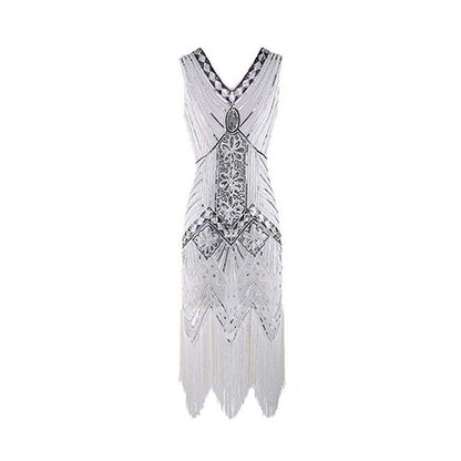 S-4Xl Amazon Wish Real Shot 1920S Retro Sequin Dress Handmade Beaded Tassel Plus Size Evening Dress