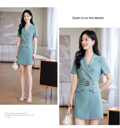 French Hepburn Style Small Black Dress High Sense High Cold Royal Sister Fried Street Small Fragrance Style Pleated Professional Suit dress Summer