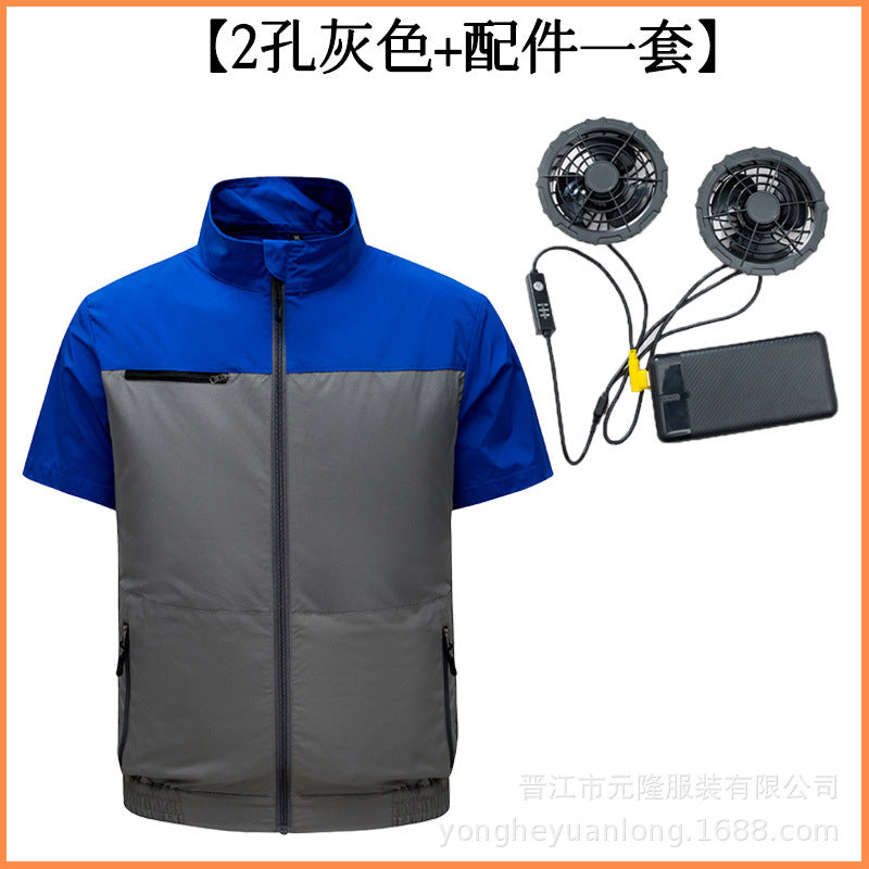 Cross-Border Summer Cooling Air-Conditioning Clothing with Fan Refrigeration Workwear Outdoor Heatstroke Prevention Fan Clothing Men's Labor Protection Clothing Work Clothes