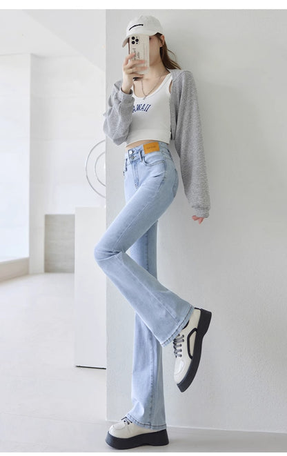 Light-Colored Flared Jeans for Women, 2026 New Summer Thin High-Waisted Slim-Fit Stretchy Spring and Autumn Bootcut Pants