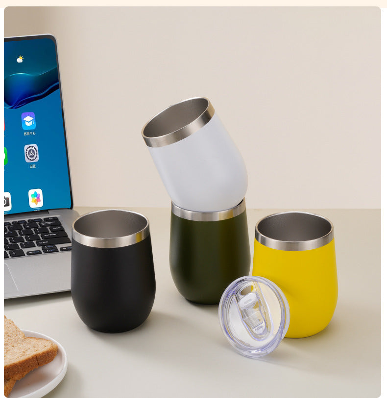 304 Stainless Steel Eggshell Cup Portable Cross-Border U-Shaped Wine Thermos Cup 12oz Cup American Style Wholesale Aviation Cup