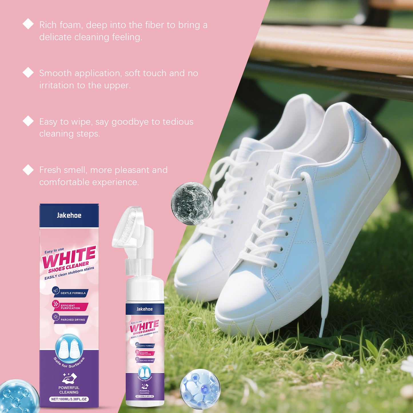 Jakehoe White Shoe Cleaner, Sports Shoe White Shoe Cleaner, Yellow Dirt-Free Portable Cleaner