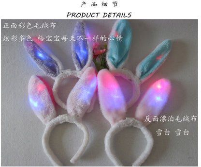 Led Light-Up Plush Bunny Ears Headband for Kids with Light-Up Hair Clip Decoration for Party Performance Props Styling