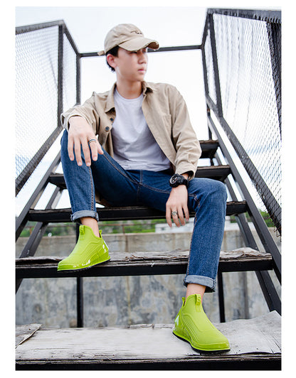 Cross-border Explosions Fashion Rain Boots Men's Non-slip Rubber Shoes Thick Sole Wear-resistant Outer Wear Rain Boots Non-slip Kitchen Water Shoes Men