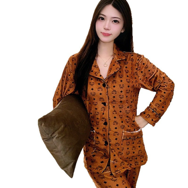 2026 New Style Island Velvet Pajamas for Women, Autumn and Winter High-End Luxury Set, Internet Celebrity Long-Sleeve Thickened Warm Loungewear