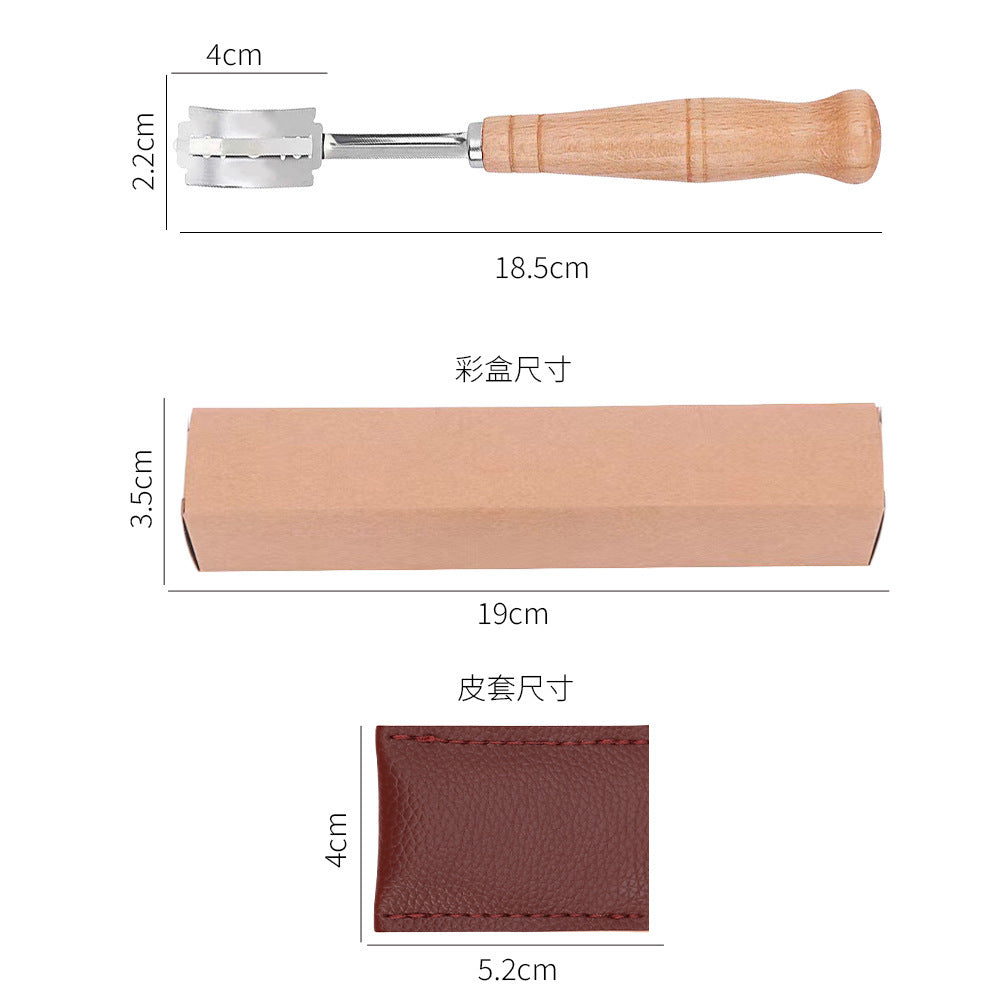 Wooden Handle Curved Bread Cutter Creative Stainless Steel Bread Trimming Knife Dough Dividing Knife European Style Baguette Cutting Pattern