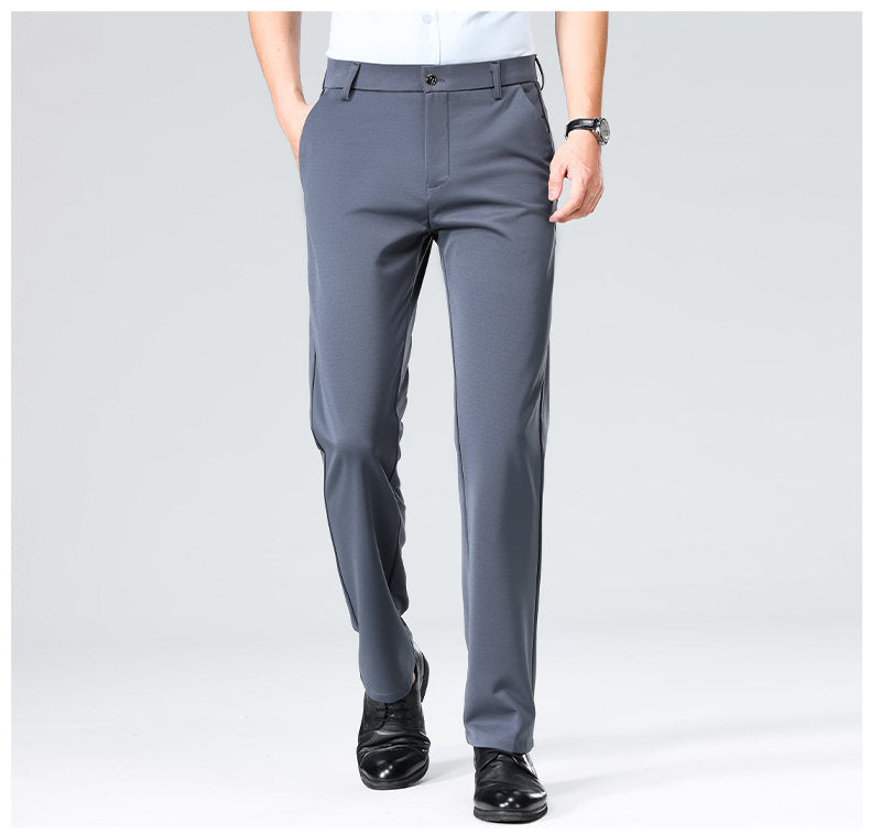 Wholesale casual pants men's four-sided elastic fabric summer ice silk pants trousers trousers high waist breathable iron-free formal trousers
