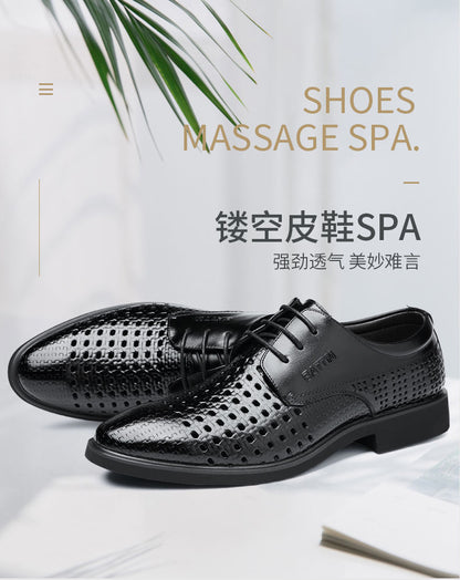 Ba Totem Summer Men's Shoes Genuine Leather Hollow Breathable Leather Shoes Men's Shoes Men's Korean Fashionable Business Dress Shoes Men's
