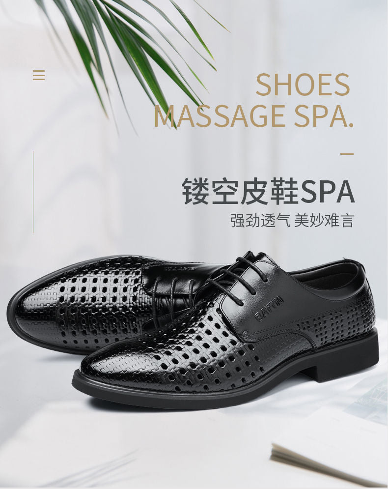Ba Totem Summer Men's Shoes Genuine Leather Hollow Breathable Leather Shoes Men's Shoes Men's Korean Fashionable Business Dress Shoes Men's