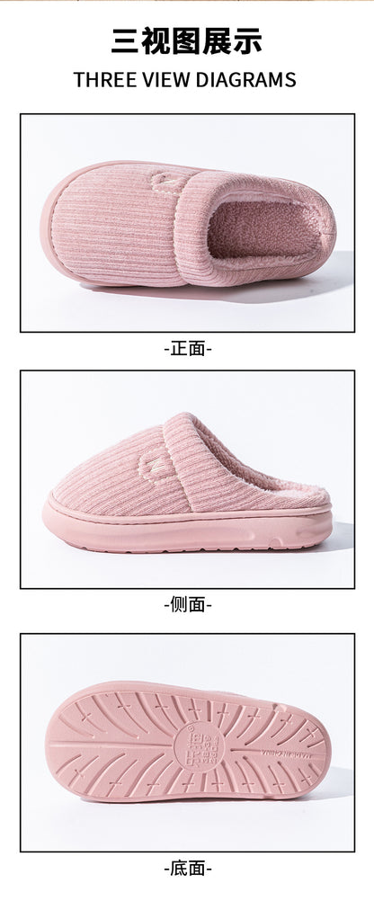Women's Thick-Soled Winter Non-Slip Couple Indoor Warm Home Slippers with Fur for Men and Women