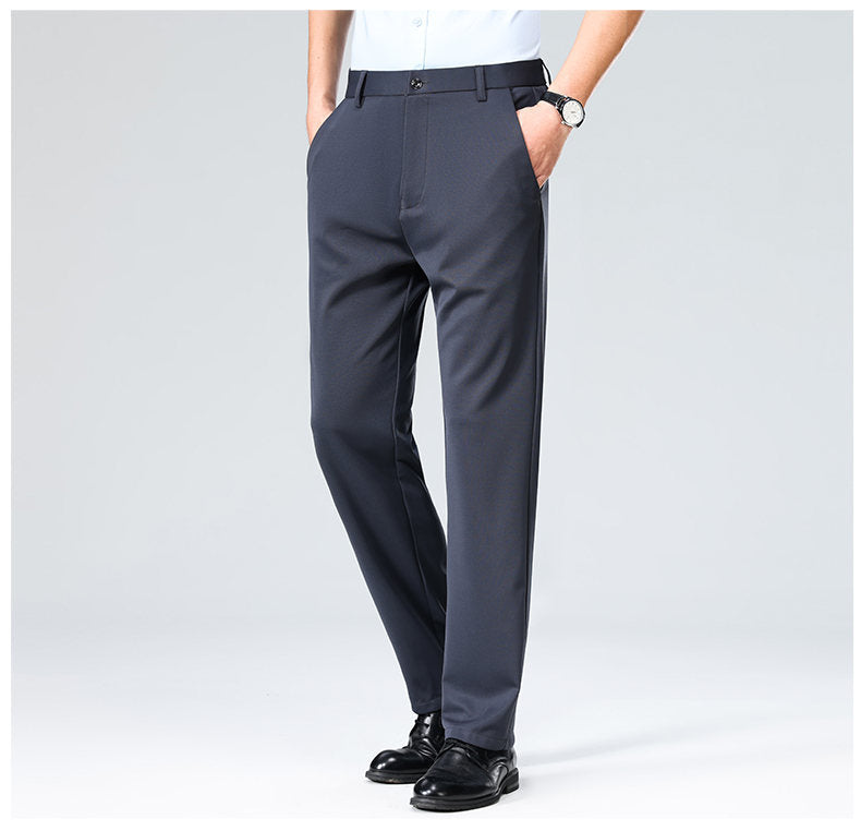 Wholesale casual pants men's four-sided elastic fabric summer ice silk pants trousers trousers high waist breathable iron-free formal trousers