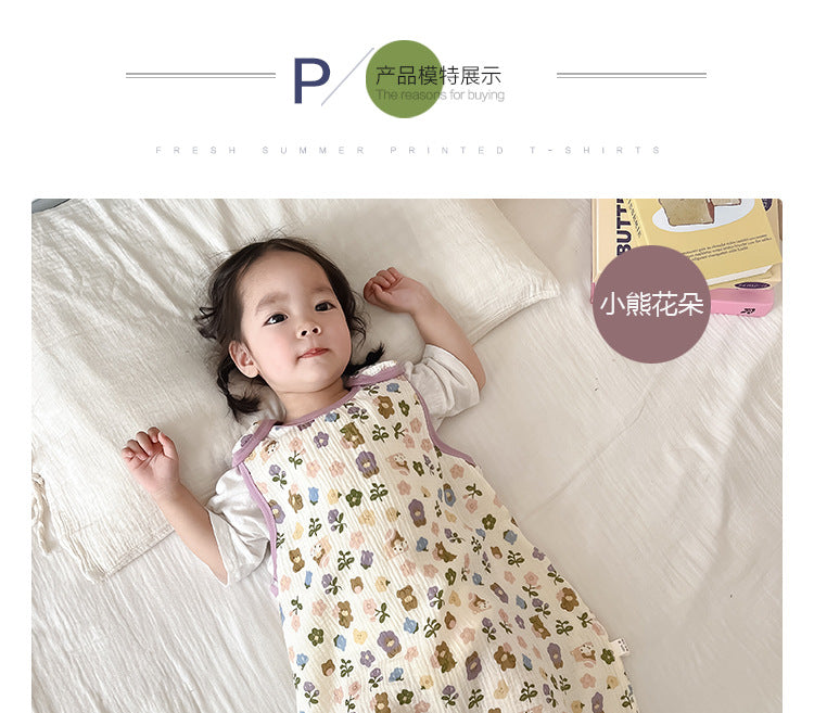 Baby Vest Sleeping Bag Summer Thin Gauze Pure Cotton Baby Kick-proof Sleeveless Children's Pajamas Air-conditioned Room Anti-cold