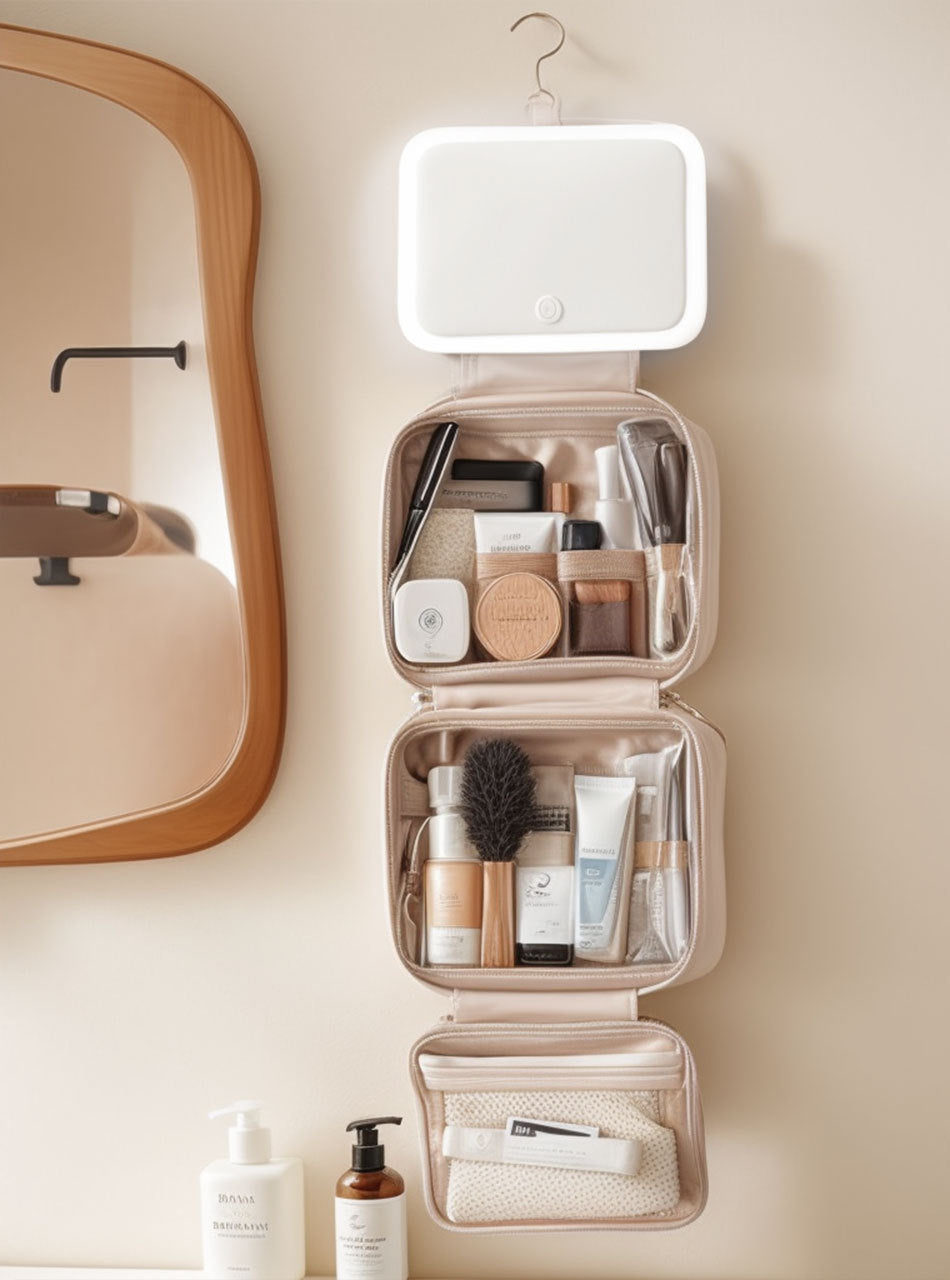 LED with Mirror Cosmetic Bag Light Luxury High-end Toiletry Bag 2024 New Portable Large Capacity Brush Transparent Ins