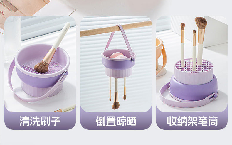 Makeup Brush Cleaning Bowl Cleaning Box Silicone Beauty Egg Cleaning Set Scrubbing Bowl Storage Rack Drying Tool Set