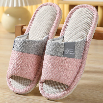 Japanese Linen Slippers for Women Spring & Fall Home Indoor Puff Cotton and Linen Silent Non-Slip Thick-Soled Bathroom Slippers for Men Wholesale