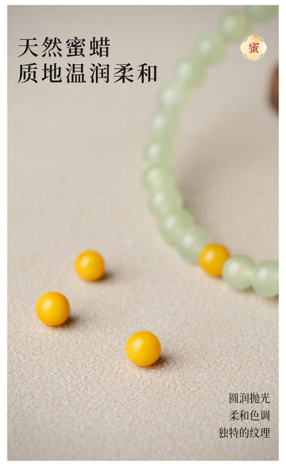 Hetian Jade Women's Natural Hetian Jade Bracelet Yellow Beeswax Transfer Bead Jade Bracelet for Men