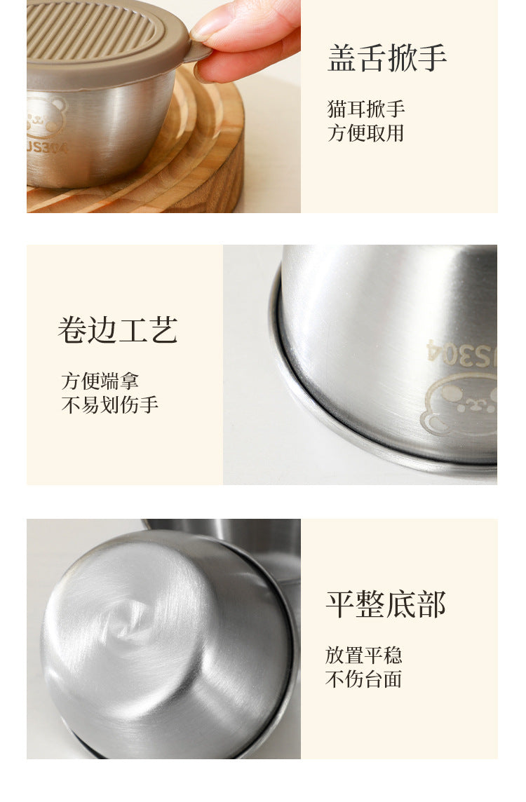 Cross-border 304 stainless steel sauce cup with lid 60ML spill-proof PE lid seasoning dish dipping cup