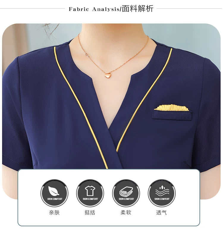 Business Wear dress 2023 Summer Women's Short-sleeved Temperament High-end Hotel Front Desk Beauty Salon Jewelry Shop Work Clothes