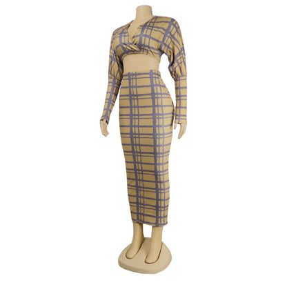 UK2295 European and American Sexy V-neck Chest Wrap Hip Skirt Two-piece Night Dress