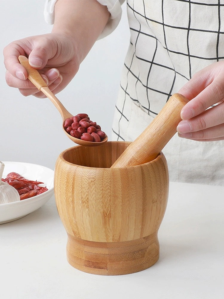 Garlic Mashing Pot Garlic Mashing Pot Mortar Mashing Garlic Mashing Pot Household Garlic Pot Mashing Pot Press Garlic Stick Spicy Bamboo and Wood
