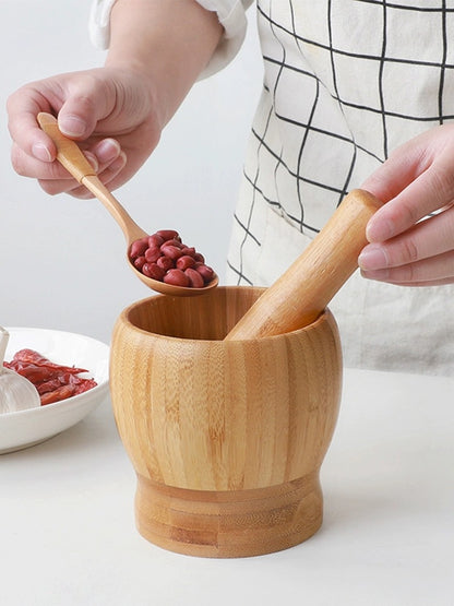 Garlic Mashing Pot Garlic Mashing Pot Mortar Mashing Garlic Mashing Pot Household Garlic Pot Mashing Pot Press Garlic Stick Spicy Bamboo and Wood