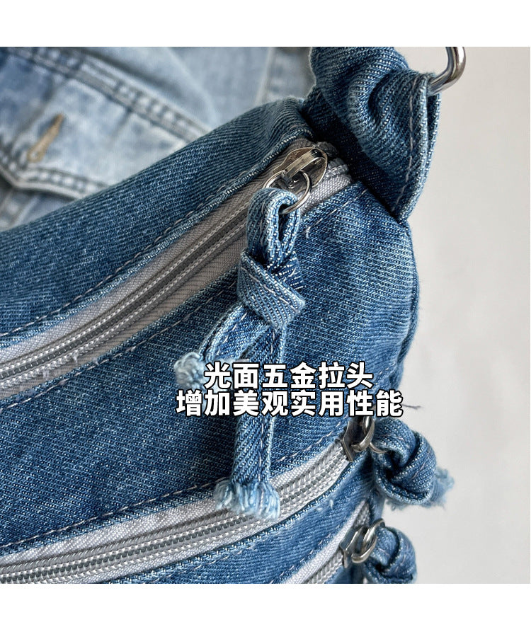 Casual Denim Shoulder Bag Japanese Harajuku Style Canvas Bag for Women 2026 New Large Capacity Simple Crossbody Bag