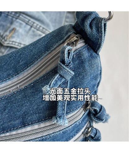 Casual Denim Shoulder Bag Japanese Harajuku Style Canvas Bag for Women 2026 New Large Capacity Simple Crossbody Bag