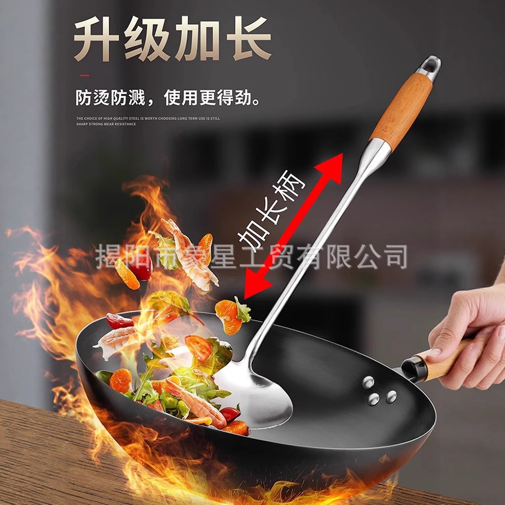 316 food grade stainless steel spatula kitchen home cooking spatula special stir-frying spoon solid wood handle 304 mushroom spatula