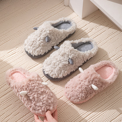 Winter Cotton Slippers Cute Women's Ears Men's Couple Home Indoor Warm Confinement Shoes Non-Slip Plush Plush Slippers